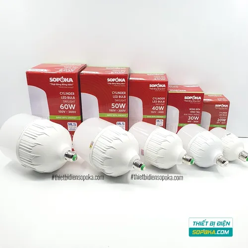 Bóng Đèn LED Trụ Tròn Sáng Trắng 20–60W 85–265V H20W-T/H30W-T/H40W-T/H50W-T/H60W-T SOPOKA