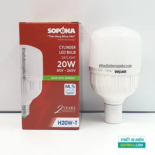 Bóng Đèn LED Trụ Tròn Sáng Trắng 20–60W 85–265V H20W-T/H30W-T/H40W-T/H50W-T/H60W-T SOPOKA