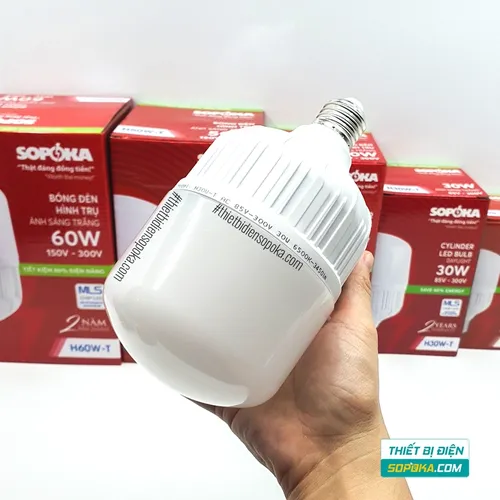 Bóng Đèn LED Trụ Tròn Sáng Trắng 20–60W 85–265V H20W-T/H30W-T/H40W-T/H50W-T/H60W-T SOPOKA