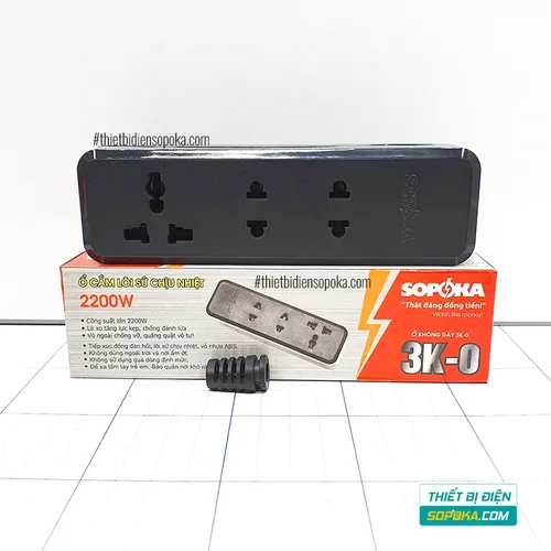 Ổ Cắm Điện 3 Lỗ Lõi Sứ Không Dây 2200W 10A 3K-0 SOPOKA