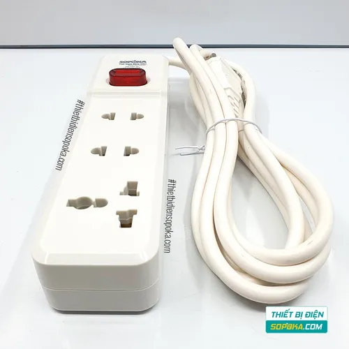Ổ Cắm Điện 3 Lỗ Lõi Sứ Có Dây Và Công Tắc 2200W 10A 3M2 SOPOKA