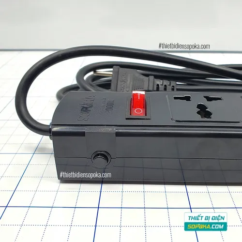 Ổ Cắm Điện 3 Lỗ Lõi Sứ Chống Cháy Tự Ngắt Quá Tải 2200W 10A 3T SOPOKA