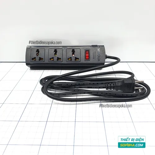 Ổ Cắm Điện 3 Lỗ Lõi Sứ Chống Cháy Tự Ngắt Quá Tải 2200W 10A 3T SOPOKA