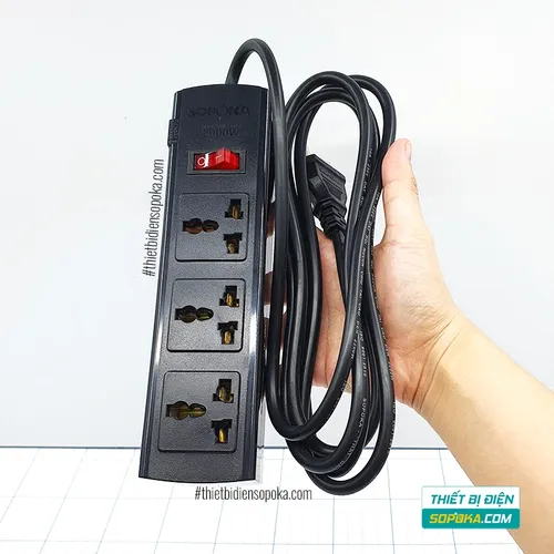 Ổ Cắm Điện 3 Lỗ Lõi Sứ Chống Cháy Tự Ngắt Quá Tải 2200W 10A 3T SOPOKA