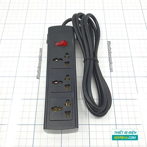 Ổ Cắm Điện 3 Lỗ Lõi Sứ Chống Cháy Tự Ngắt Quá Tải 2200W 10A 3T SOPOKA