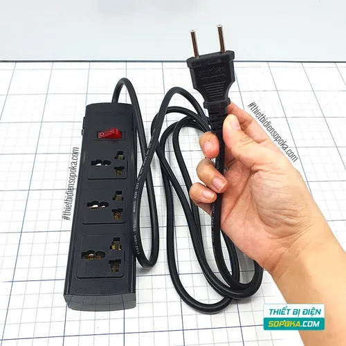 Ổ Cắm Điện 3 Lỗ Lõi Sứ Chống Cháy Tự Ngắt Quá Tải 2200W 10A 3T SOPOKA