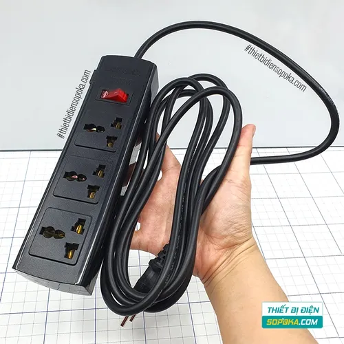 Ổ Cắm Điện 3 Lỗ Lõi Sứ Chống Cháy Tự Ngắt Quá Tải 2200W 10A 3T SOPOKA