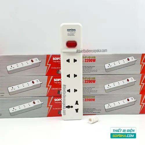 Ổ Cắm Điện 4 Lỗ Lõi Sứ Không Dây 2200W Có Công Tắc 4M-0 SOPOKA