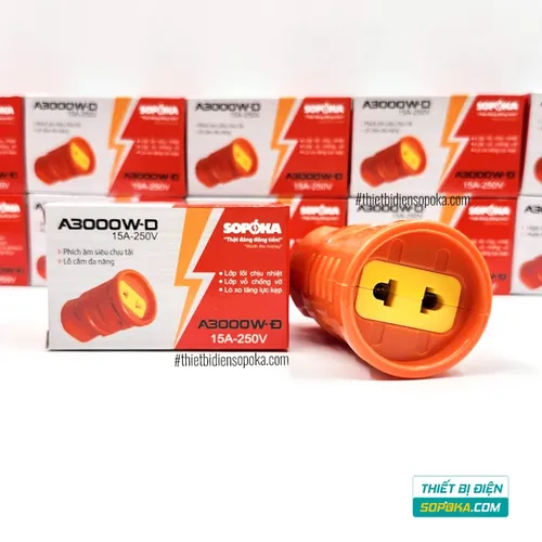Phích Cắm Điện Âm Siêu Chịu Tải 3000W 15A 220V A3000W-Đ SOPOKA