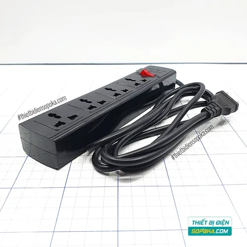Ổ Cắm Điện 4 Lỗ 3 Chấu Lõi Sứ Chống Cháy Tự Ngắt Quá Tải 2200W 10A 4T SOPOKA