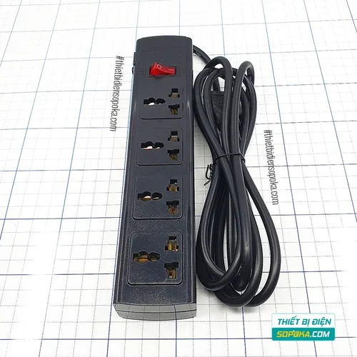 Ổ Cắm Điện 4 Lỗ 3 Chấu Lõi Sứ Chống Cháy Tự Ngắt Quá Tải 2200W 10A 4T SOPOKA