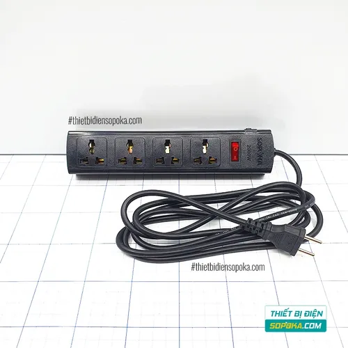 Ổ Cắm Điện 4 Lỗ 3 Chấu Lõi Sứ Chống Cháy Tự Ngắt Quá Tải 2200W 10A 4T SOPOKA