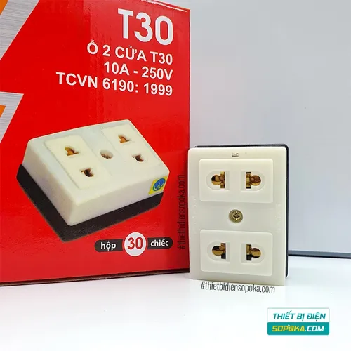 Ổ Cắm Điện 2 Lỗ Gắn Táp Lô 2200W 10A T30 SOPOKA