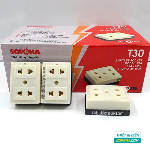 Ổ Cắm Điện 2 Lỗ Gắn Táp Lô 2200W 10A T30 SOPOKA