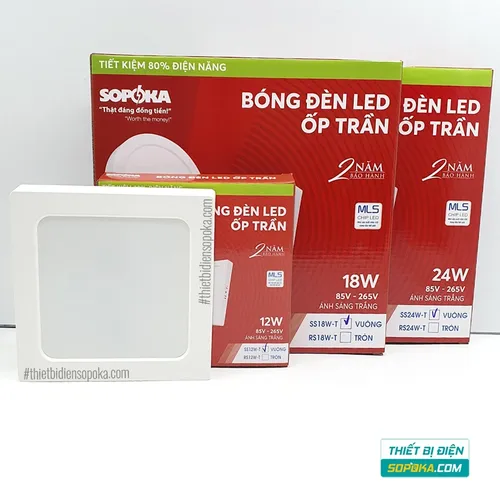 Bóng Đèn LED Ốp Trần Nổi Vuông 12W/18W/24W 85–265V SS12W/SS18W/SS24W SOPOKA