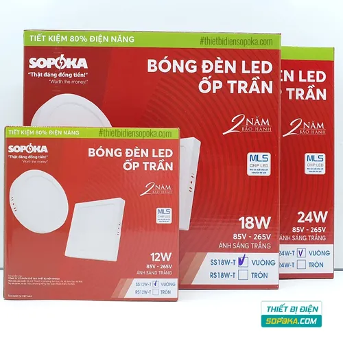 Bóng Đèn LED Ốp Trần Nổi Vuông 12W/18W/24W 85–265V SS12W/SS18W/SS24W SOPOKA