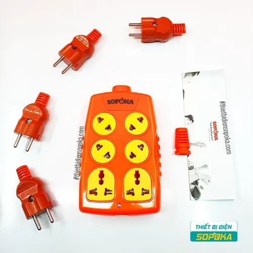 Ổ Cắm Điện 6000W 6 Lỗ Chéo Không Dây 30A 6S-6000W+C SOPOKA