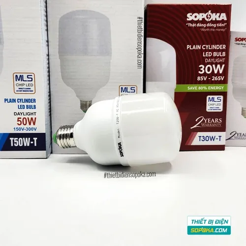 Bóng Đèn LED Hình Trụ Trơn Sáng Trắng Dòng T 20W–50W 85–265V T20W-T/T30W-T/T40W-T/T50W-T SOPOKA