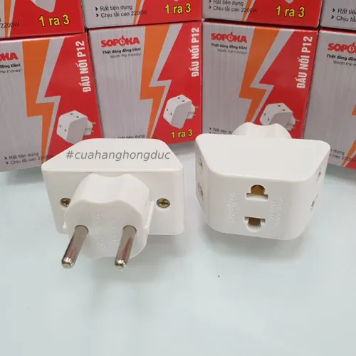 Đầu Nối Chia Điện 3 Lỗ Cổ Cao 2200W P12 SOPOKA
