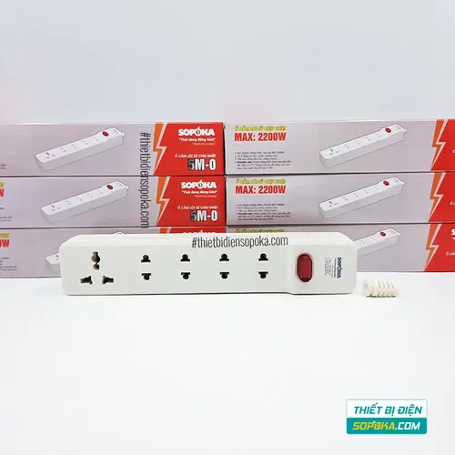 Ổ Cắm Điện 5 Lỗ Lõi Sứ Không Dây 2200W Có Công Tắc 5M-0 SOPOKA