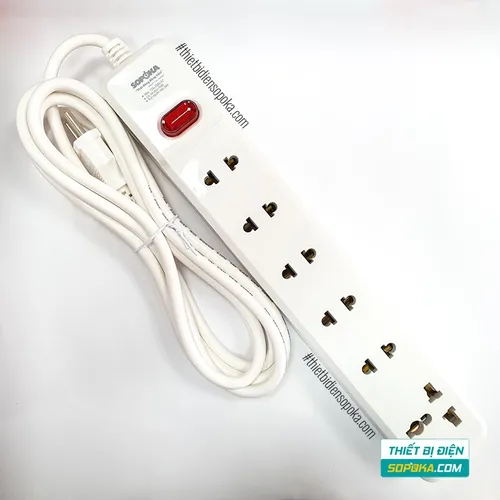 Ổ Cắm Điện 6 Lỗ Lõi Sứ Có Dây Và Công Tắc 2200W 10A 6M2 SOPOKA
