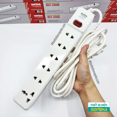Ổ Cắm Điện 6 Lỗ Lõi Sứ Có Dây Và Công Tắc 2200W 10A 6M2 SOPOKA