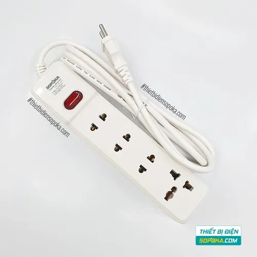 Ổ Cắm Điện 4 Lỗ Lõi Sứ Có Dây Và Công Tắc 2200W 10A 4M2 SOPOKA