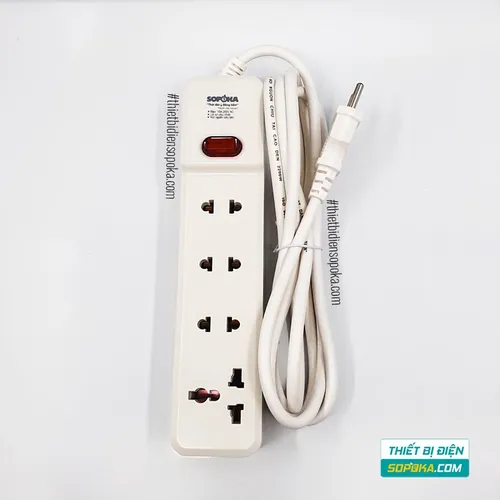 Ổ Cắm Điện 4 Lỗ Lõi Sứ Có Dây Và Công Tắc 2200W 10A 4M2 SOPOKA