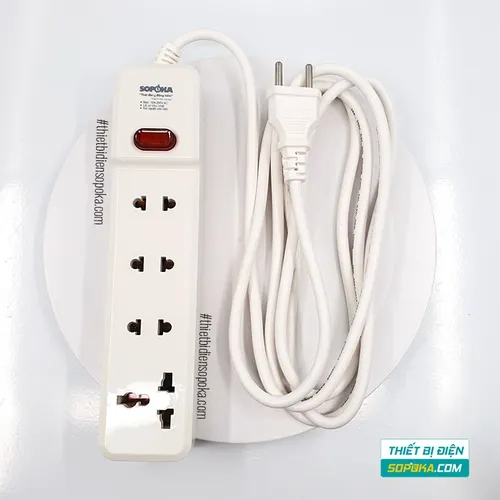 Ổ Cắm Điện 4 Lỗ Lõi Sứ Có Dây Và Công Tắc 2200W 10A 4M2 SOPOKA