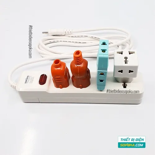 Ổ Cắm Điện 4 Lỗ Lõi Sứ Có Dây Và Công Tắc 2200W 10A 4M2 SOPOKA