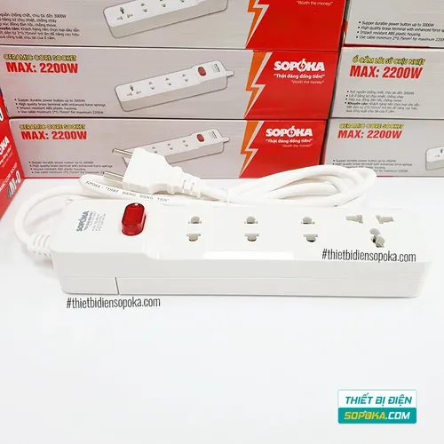 Ổ Cắm Điện 4 Lỗ Lõi Sứ Có Dây Và Công Tắc 2200W 10A 4M2 SOPOKA