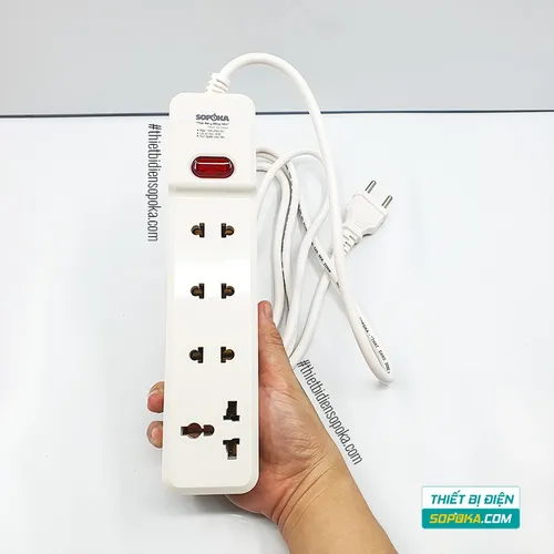 Ổ Cắm Điện 4 Lỗ Lõi Sứ Có Dây Và Công Tắc 2200W 10A 4M2 SOPOKA