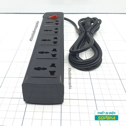 Ổ Cắm Điện 5 Lỗ 3 Chấu Lõi Sứ Chống Cháy Tự Ngắt Quá Tải 2200W 10A 5T SOPOKA