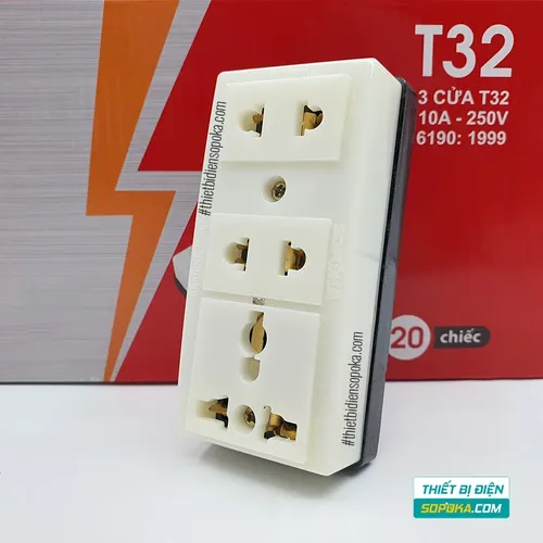 Ổ Cắm Điện SOPOKA 3 Lỗ Gắn Táp Lô 2200W 10A T32 SOPOKA