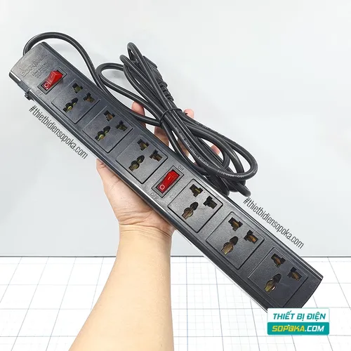 Ổ Cắm Điện 6 Lỗ 3 Chấu Lõi Sứ Chống Cháy Tự Ngắt Quá Tải 2200W 10A 6T SOPOKA