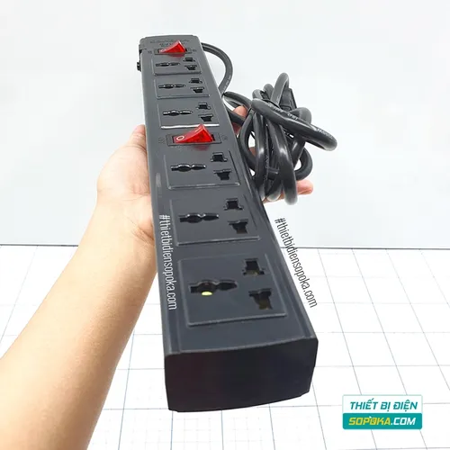 Ổ Cắm Điện 6 Lỗ 3 Chấu Lõi Sứ Chống Cháy Tự Ngắt Quá Tải 2200W 10A 6T SOPOKA