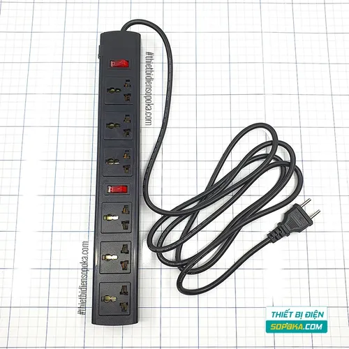 Ổ Cắm Điện 6 Lỗ 3 Chấu Lõi Sứ Chống Cháy Tự Ngắt Quá Tải 2200W 10A 6T SOPOKA