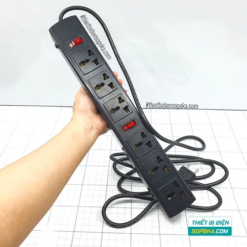 Ổ Cắm Điện 6 Lỗ 3 Chấu Lõi Sứ Chống Cháy Tự Ngắt Quá Tải 2200W 10A 6T SOPOKA