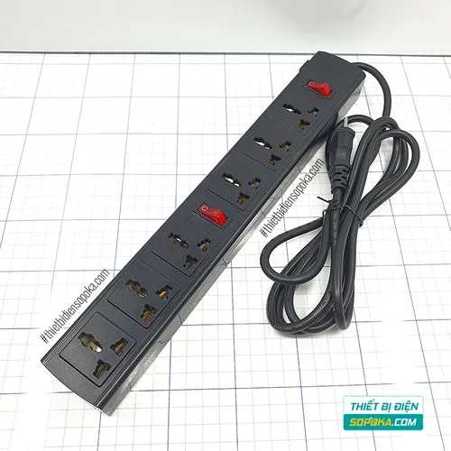 Ổ Cắm Điện 6 Lỗ 3 Chấu Lõi Sứ Chống Cháy Tự Ngắt Quá Tải 2200W 10A 6T SOPOKA