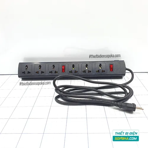 Ổ Cắm Điện 6 Lỗ 3 Chấu Lõi Sứ Chống Cháy Tự Ngắt Quá Tải 2200W 10A 6T SOPOKA