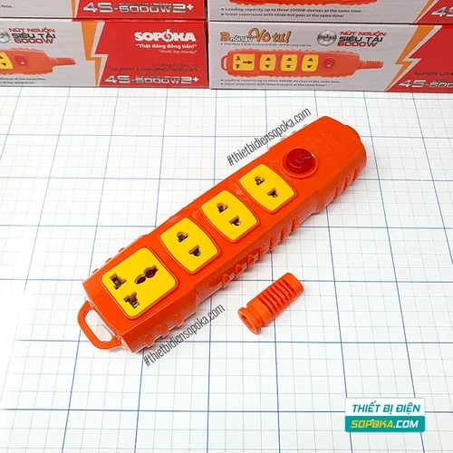 Ổ Cắm Điện 4 Lỗ 6000W Không Dây Có Nút Nguồn 4S-6000W2+ SOPOKA