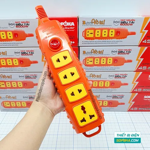 Ổ Cắm Điện 4 Lỗ 6000W Không Dây Có Nút Nguồn 4S-6000W2+ SOPOKA