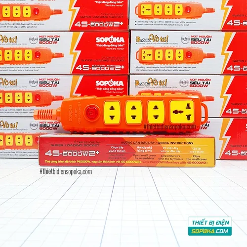 Ổ Cắm Điện 4 Lỗ 6000W Không Dây Có Nút Nguồn 4S-6000W2+ SOPOKA