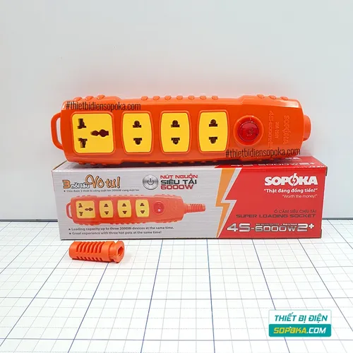 Ổ Cắm Điện 4 Lỗ 6000W Không Dây Có Nút Nguồn 4S-6000W2+ SOPOKA
