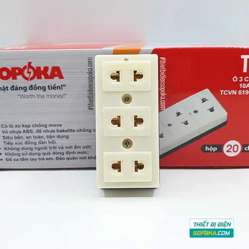 Ổ Cắm Điện 3 Lỗ Gắn Tường/Gắn Táp Lô 2200W 10A T31 SOPOKA