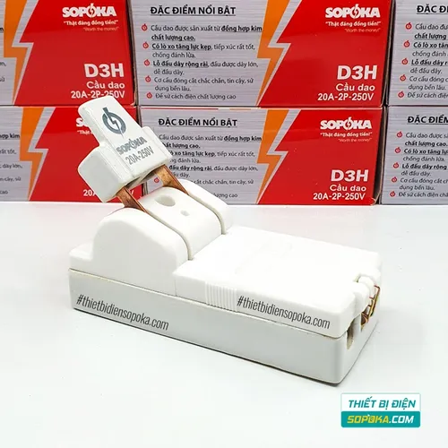 Cầu Dao Đế Sứ 1 Pha 250V 20A 2P D3H SOPOKA