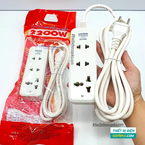 Ổ Cắm Điện 3 Lỗ 2200W Lõi Sứ Có Dây 3C2 SOPOKA