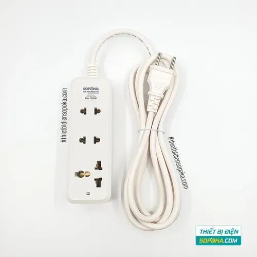 Ổ Cắm Điện 3 Lỗ 2200W Lõi Sứ Có Dây 3C2 SOPOKA