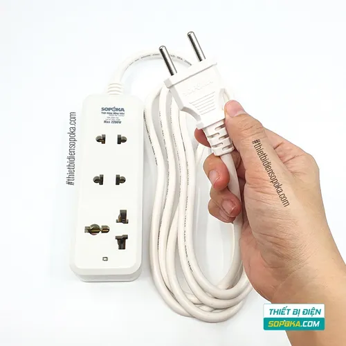 Ổ Cắm Điện 3 Lỗ 2200W Lõi Sứ Có Dây 3C2 SOPOKA