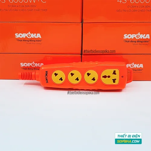 Ổ Cắm Điện 6000W 4 Lỗ Chéo Không Dây 30A 4S-6000W+C SOPOKA